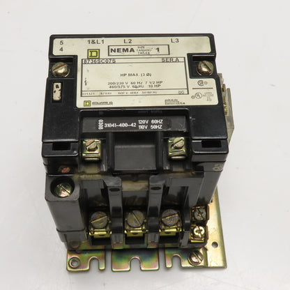 Square D 8736SC07S NEMA Size 1 Magnetic Contactor 120V Coil 3-Pole 3Ph