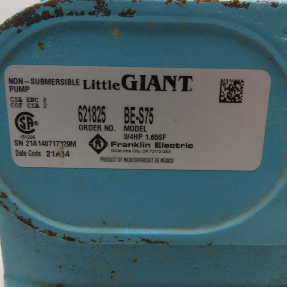 Little Giant BE-S75 3/4HP Centrifugal Water Pump 115/230V 1Ph 3450RPM