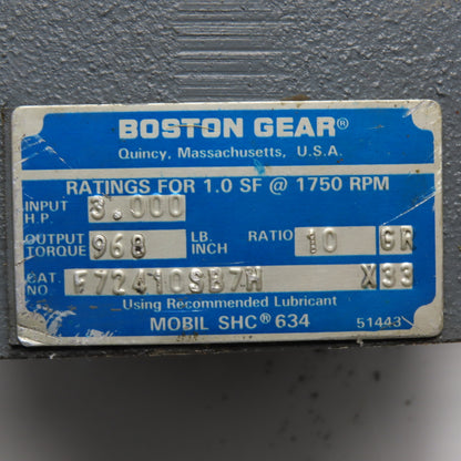 Boston Gear F72410SB7H Dual Output Right Angle Gear Box 10:1 Ratio 3HP 1750 RPM