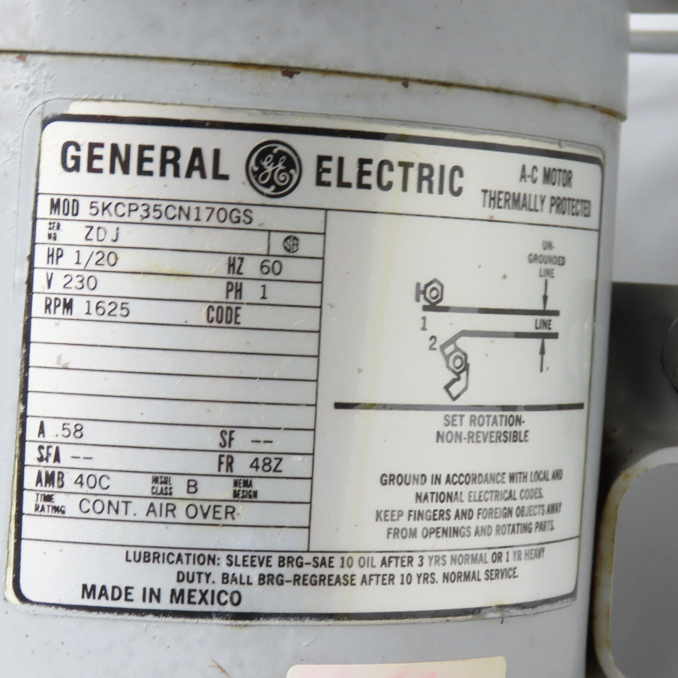 General Electric 5KCP35CN170GS 12" 1/20HP Cooling Exhaust 1625RPM 1Ph 230V 48Z
