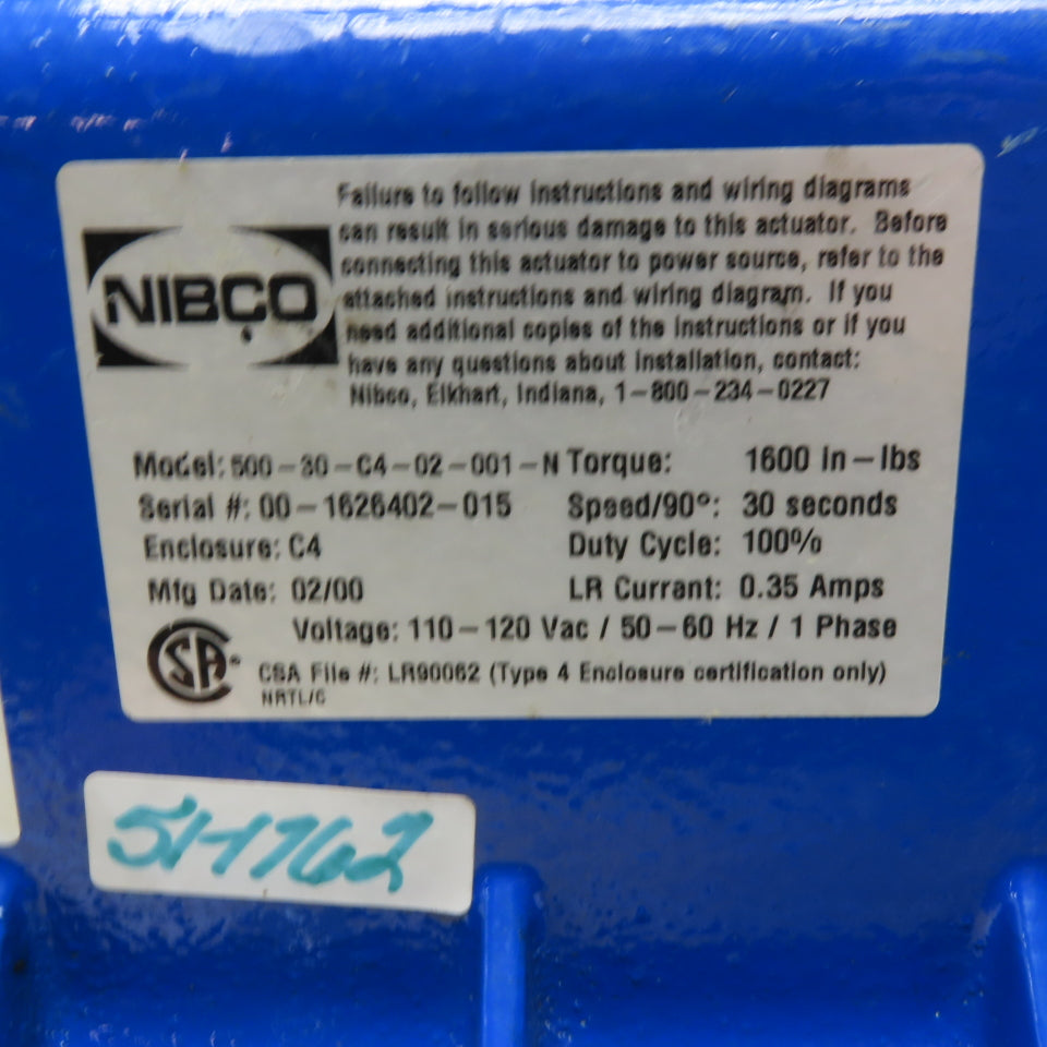 NIBCO 500-30-C4-02-001-N 1600 in-lbs. Electronic Valve Actuator
