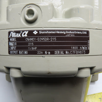 Sumitomo CNHMO1-E095DR-215 1/8HP Gear Motor 215:1 Ratio 208V 3Ph 7.9RPM Output