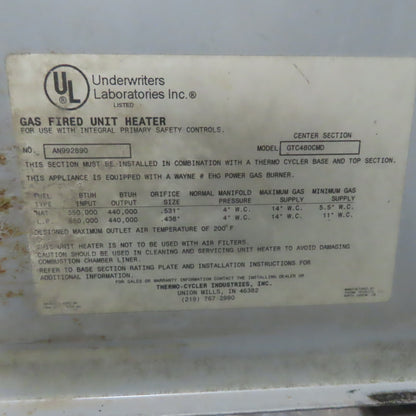 Thermo-Cycler GTC480CMD Industrial Natural Gas Unit Heater 550,000 BTU 208V 3Ph