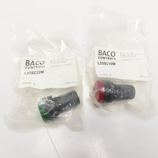 Baco Controls L20SC20M L20SC10M  LED Pilot Lights Red and Green 130VAC Lot of 2