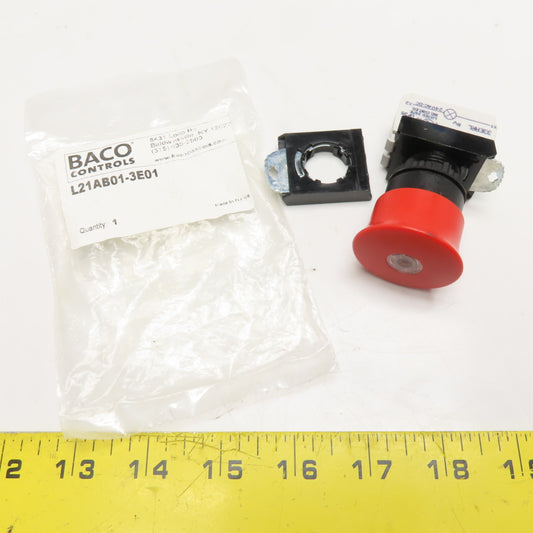 BACO L21AB01-3E01 22mm Illuminated Mushroom Head Push Button Unit 24V AC/DC