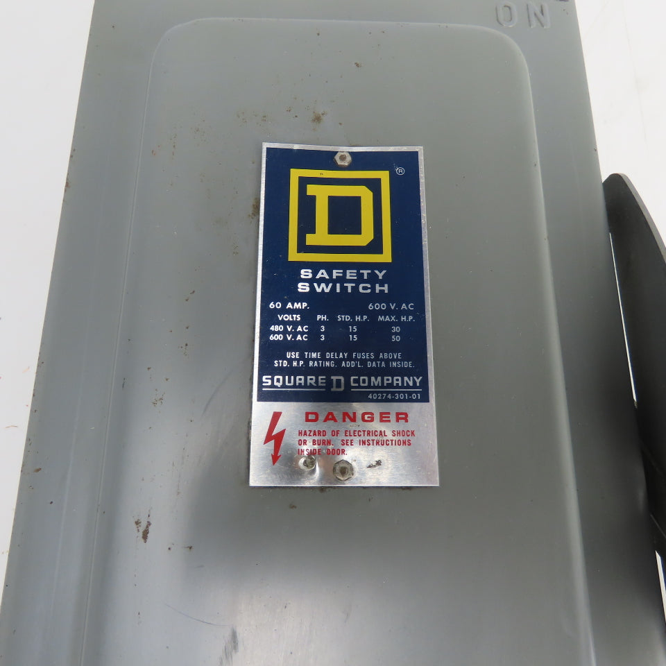 Square D H362 60A 3-Pole Single Throw Fusible Safety Disconnect Switch 600V