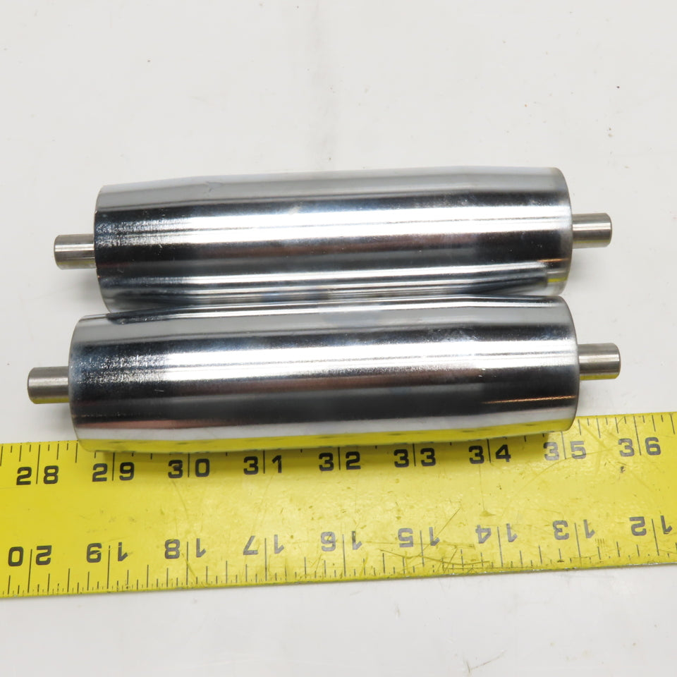 45-48mm Crowned Chrome Conveyor Idler Rollers 12mm Shaft 154mm OAL Lot of 2