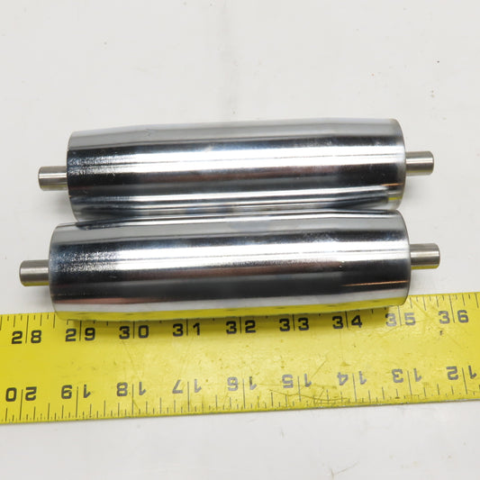 45-48mm Crowned Chrome Conveyor Idler Rollers 12mm Shaft 154mm OAL Lot of 2