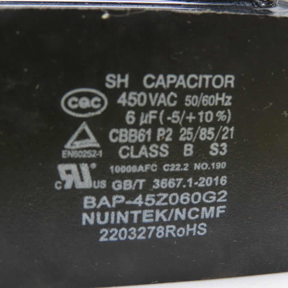 Nuintek BAP-45Z060G2 6uF 450VAC CBB61 Motor Run Capacitor 50/60Hz