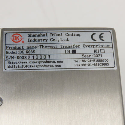 Shanghai Dikai DK-K03S Thermal Transfer Overprinter TTO Coding Machine