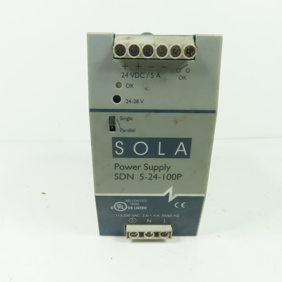Sola SDN 5-24-100P 24VDC 5A Industrial DIN Rail Power Supply 115/230VAC Input
