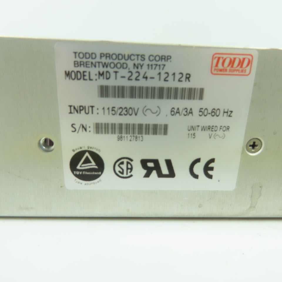 Todd Products MDT-224-1212R Switching Power Supply 115/230VAC Input 115V Wired