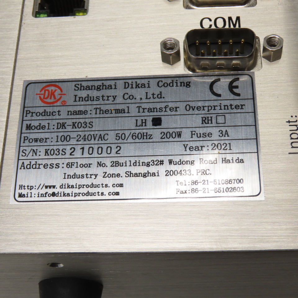 Shanghai Dikai DK-K03S Thermal Transfer Overprinter Controller 100-240VAC 200W