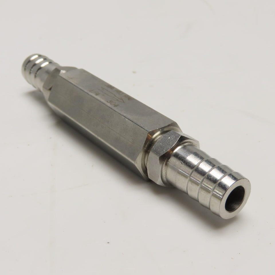 1/4" 304 Stainless Steel Inline Check Valve W/ 12mm ID Hose Barb