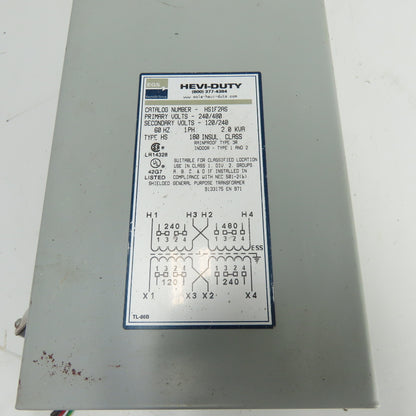 Sola Hevi-Duty HS1F2AS General Purpose Transformer 2KVA 240/480V Pri 120/240VSec