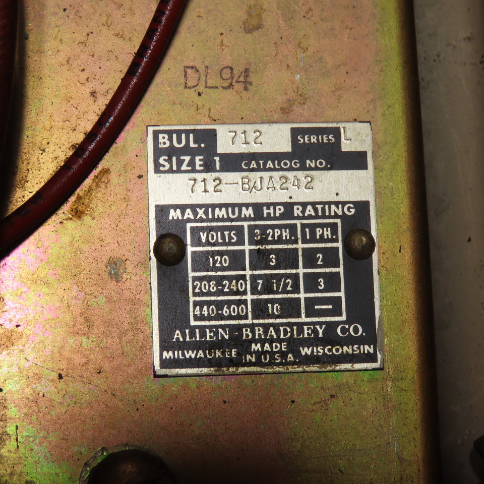 Allen-Bradley 712-BJA242 Size 1 Combination Motor Starter 440-600V 10HP NEMA 12