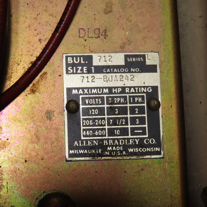 Allen-Bradley 712-BJA242 Size 1 Combination Motor Starter 440-600V 10HP NEMA 12