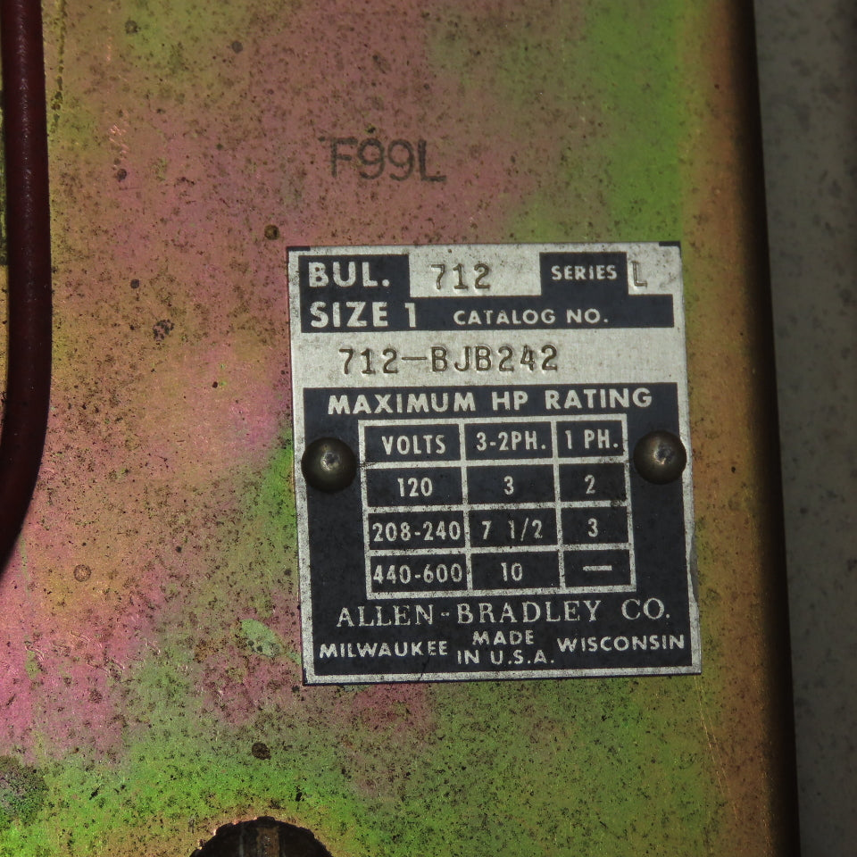 Allen-Bradley 712-BJB242 Size 1 Combination Motor Starter Enclosure 600V