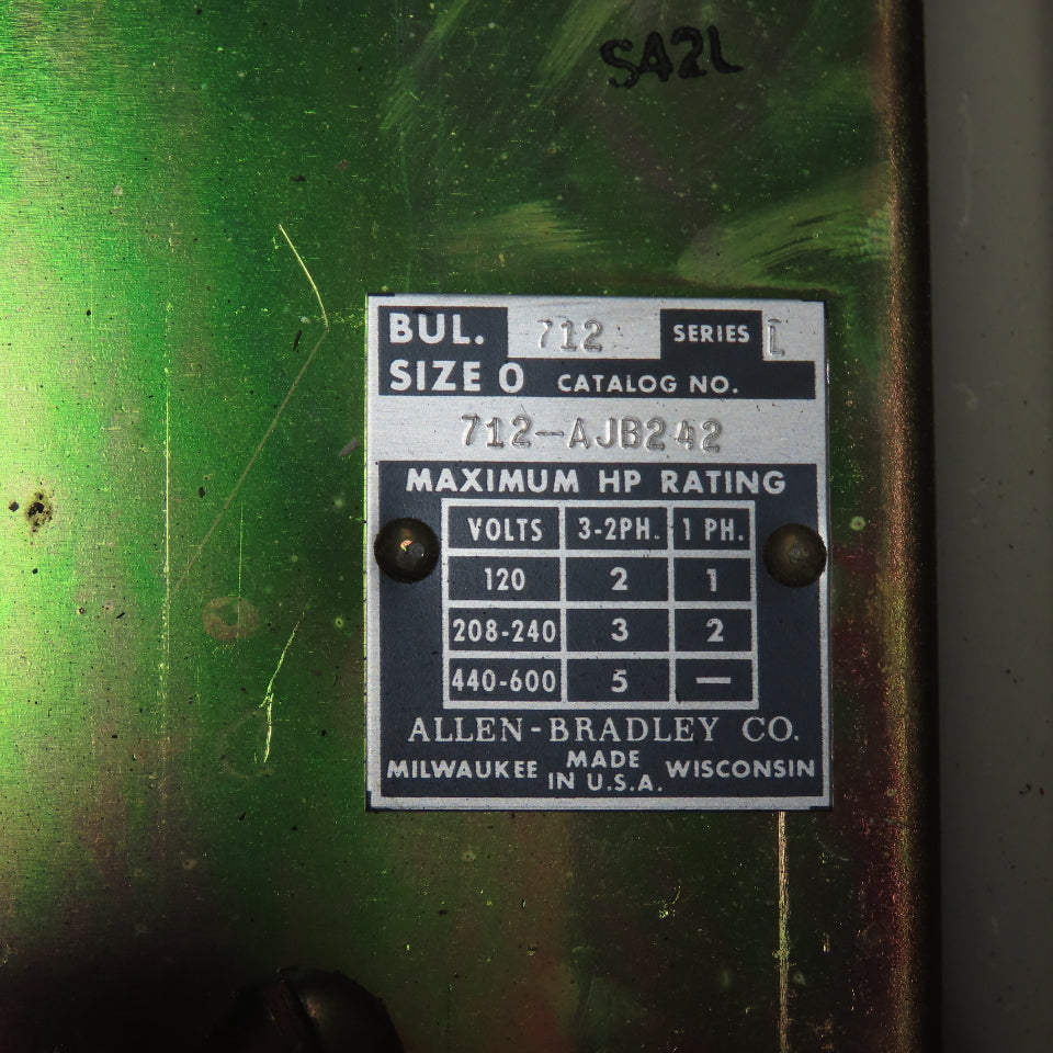 Allen-Bradley 712-AJB242 Size 0 Combination Motor Starter 600VAC Ser L