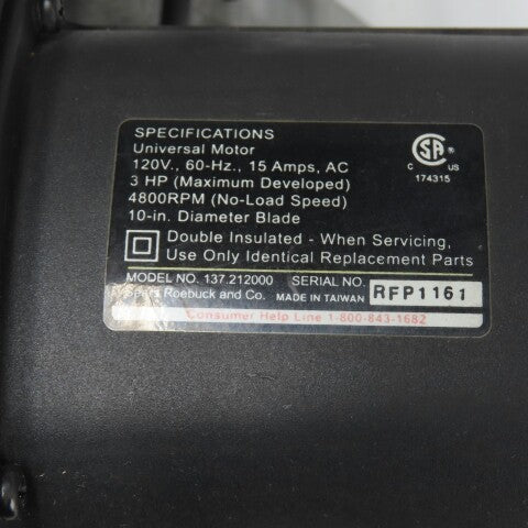 Craftsman 137.212000 10" Compound Miter Saw 120V 15A 3HP 4800RPM