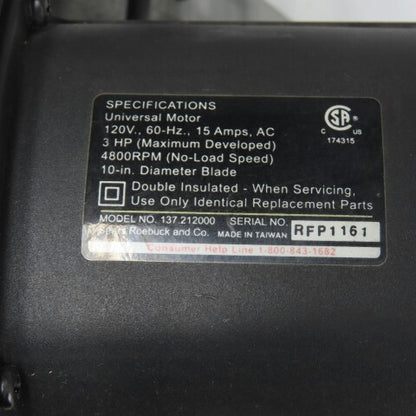 Craftsman 137.212000 10" Compound Miter Saw 120V 15A 3HP 4800RPM