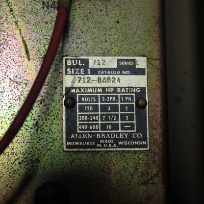 Allen-Bradley 712-BAB24 Size 1 Combination Motor Starter Series L 10Hp 600V 3Ph