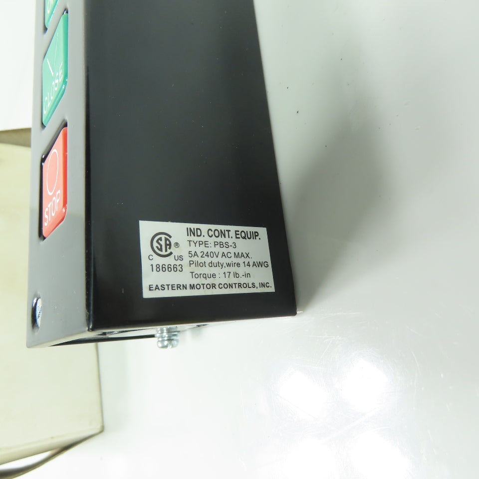 Eastern Motor Controls PBS-3 3-Push Button Station Open/Close/Stop 5A 240VAC NEW