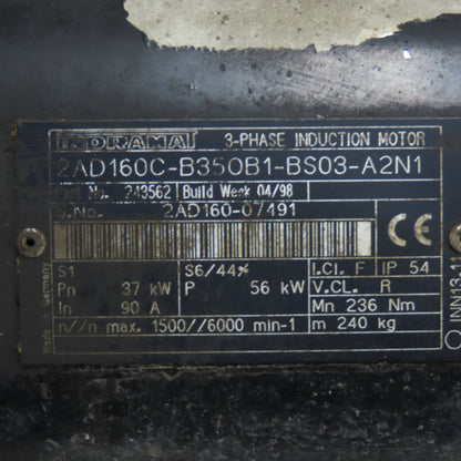 Indramat 2AD160C-B35OB1-BS03-A2N1 37kW 3Ph Induction Motor 1500/6000RPM 90A