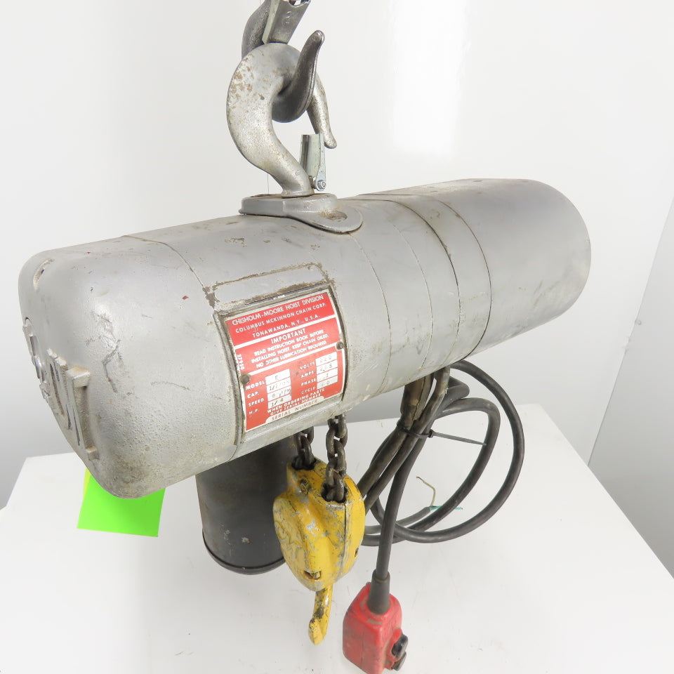 CM Lodestar Model E 1/2 Ton Electric Chain Hoist 220V 1Ph 8 FPM 10' Lift