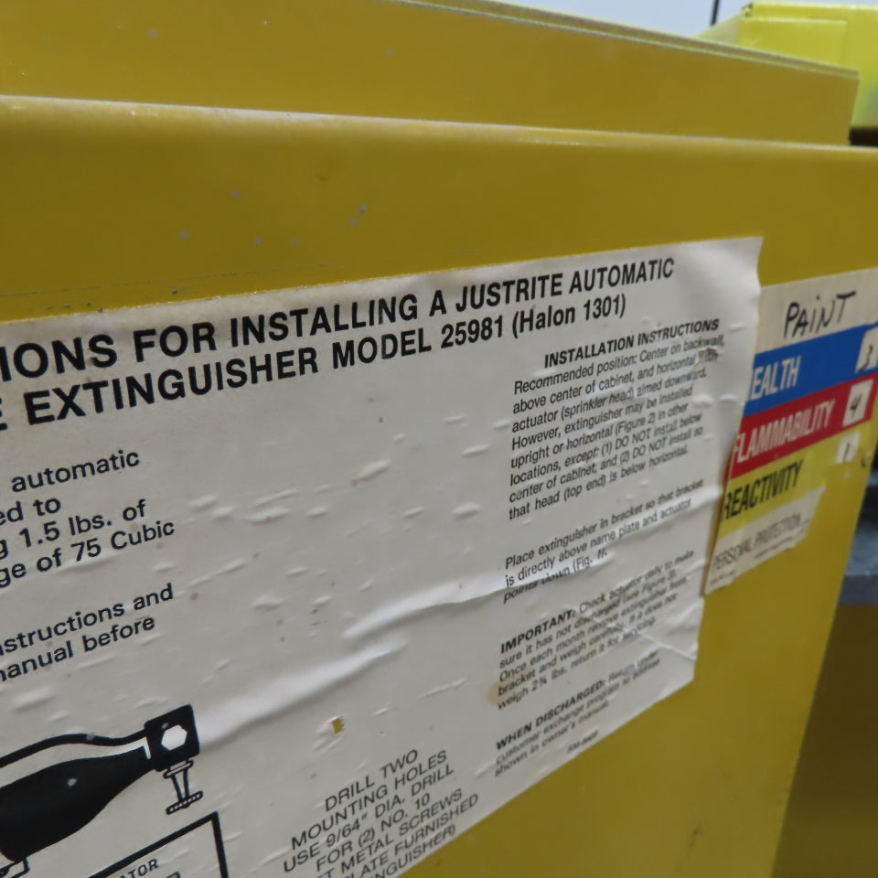 Justrite 30 Gallon Flammable Liquid Storage Cabinet 1 Shelf 43" x 18" x 44" Tall