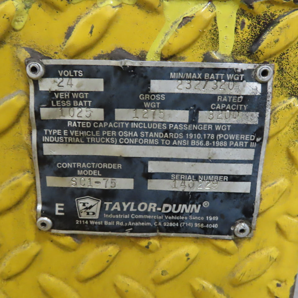 Taylor Dunn SC1-75 24V Electric Utility Stockchaser Ride On Cart 3200Lbs