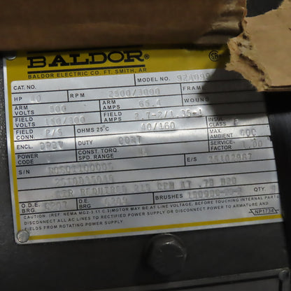 Baldor 92A099 40HP Electric Motor 500V 2500/3000RPM DPBV New