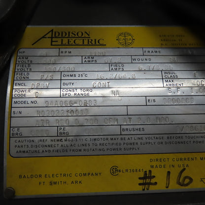 Baldor 94A066-0283 40HP Electric Motor 500VDC 1150RPM DPBV
