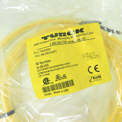 Turck U-35193 PKG 3M-2M/S1077 Pico Fast Cordset Cable 125V 4A 3-Pin Female