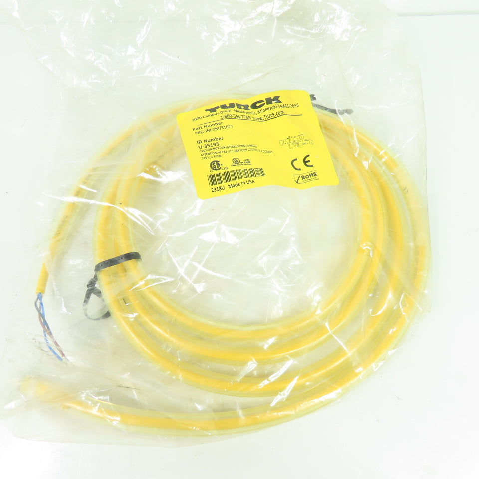 Turck U-35193 PKG 3M-2M/S1077 Pico Fast Cordset Cable 125V 4A 3-Pin Female