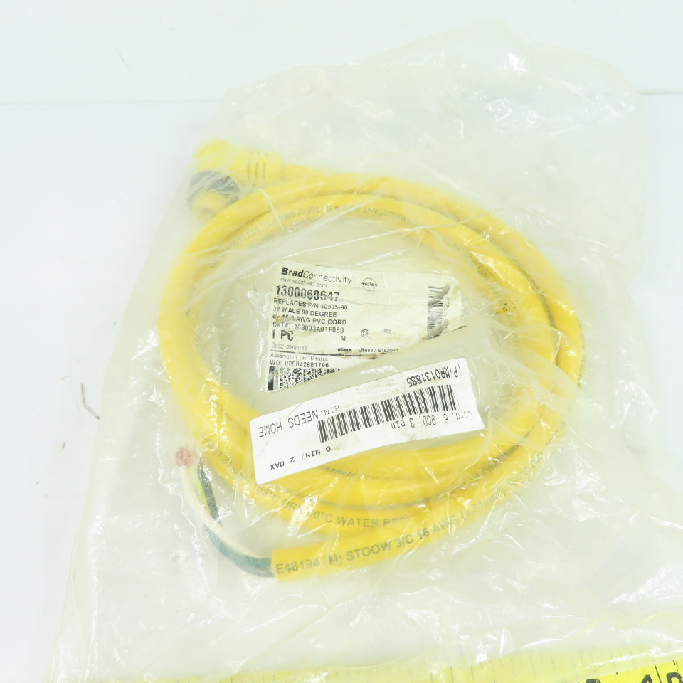 Brad Connectivity 1300060647 3-Pole Male 90 Degree 16/3 AWG STOOW Cordset 6ft