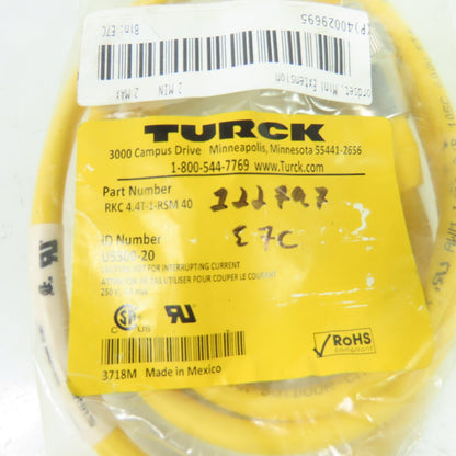 Turck RKC 4.4T-1-RSM 40 Mini Extension Cordset 250V 4A U5300-20 NEW