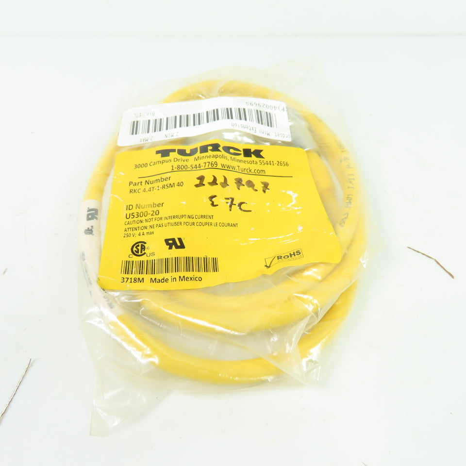 Turck RKC 4.4T-1-RSM 40 Mini Extension Cordset 250V 4A U5300-20 NEW