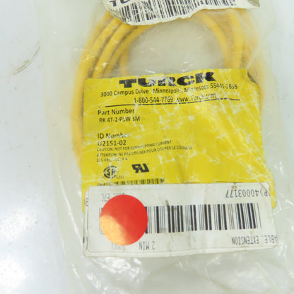Turck U2151-02 RK 4T-2-RSW 3M 4-Pin M12 Extension Cable Cordset 3M
