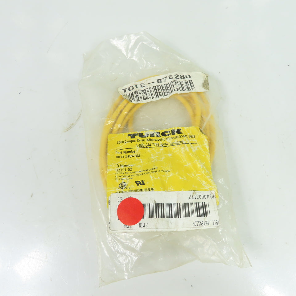 Turck U2151-02 RK 4T-2-RSW 3M 4-Pin M12 Extension Cable Cordset 3M
