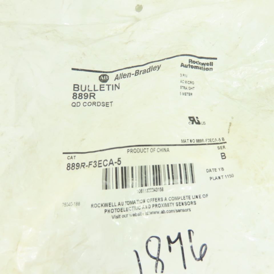 Allen-Bradley 889R-F3ECA-5 3-Pin AC Micro Straight QD Cordset 5M NEW