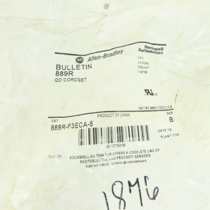 Allen-Bradley 889R-F3ECA-5 3-Pin AC Micro Straight QD Cordset 5M NEW