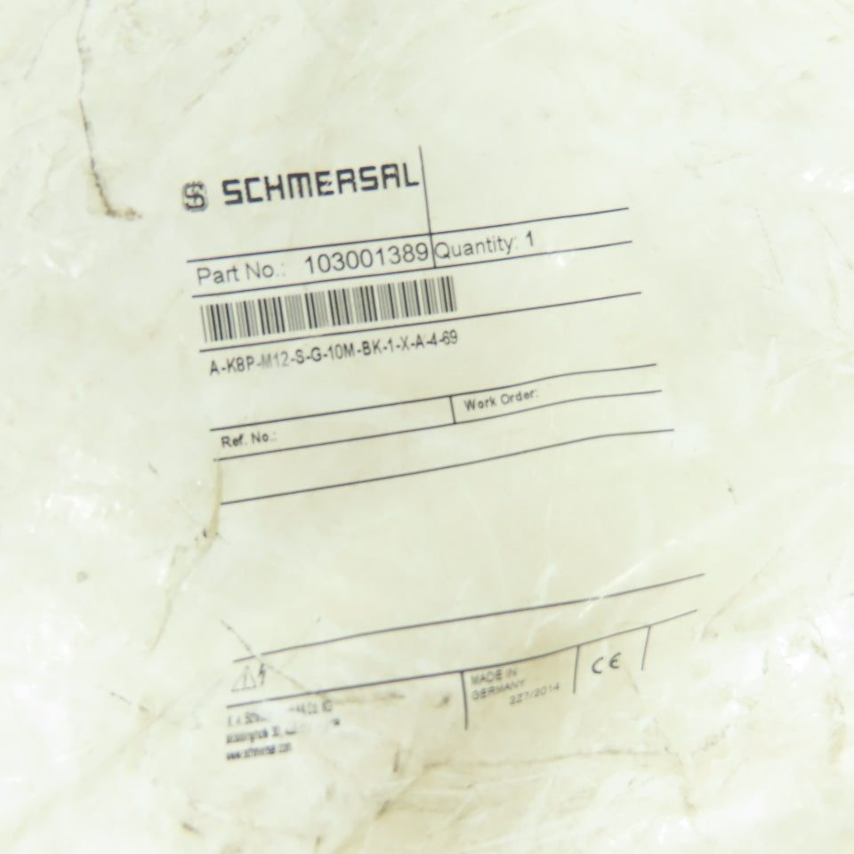 Schmersal 103001389 A-K8P-M12-S-G-10M-BK-1-X-A-4-69 8-Pin Female Connector Cable
