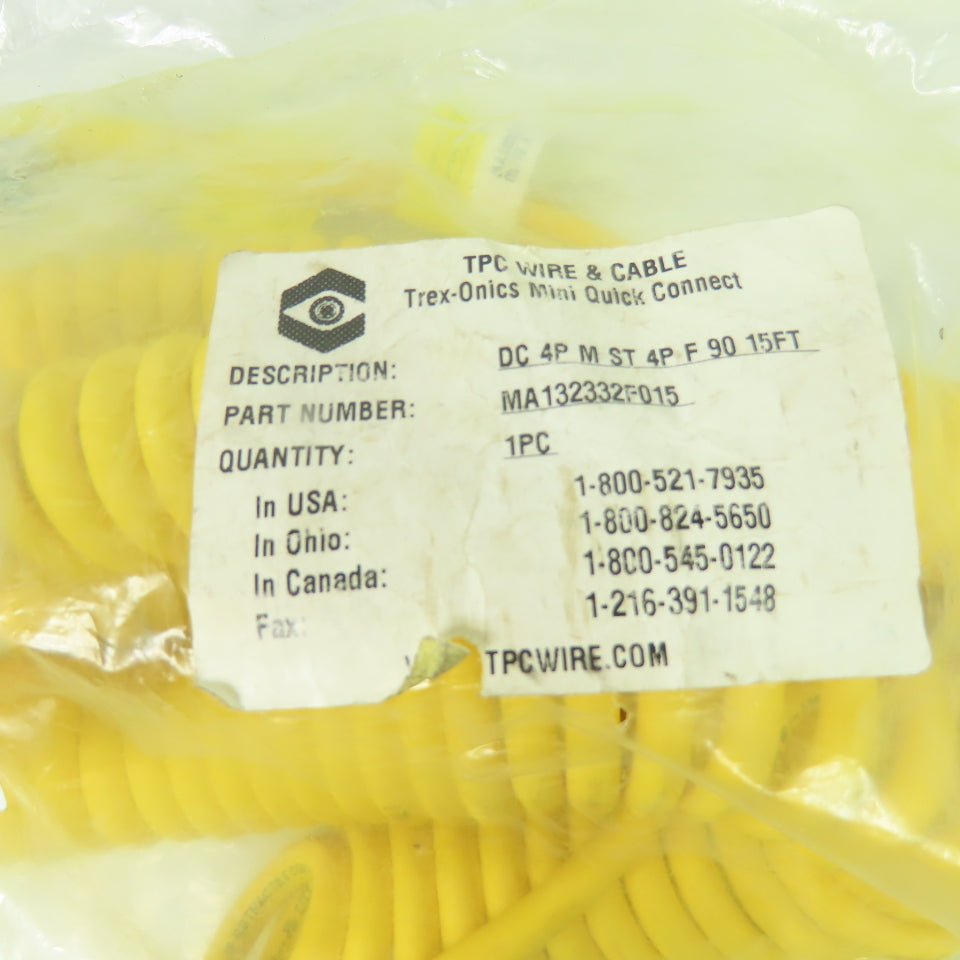 TPC Wire & Cable MA132332F015 Trex-Onics Mini Quick Connect DC 4-Pin 15ft Cable