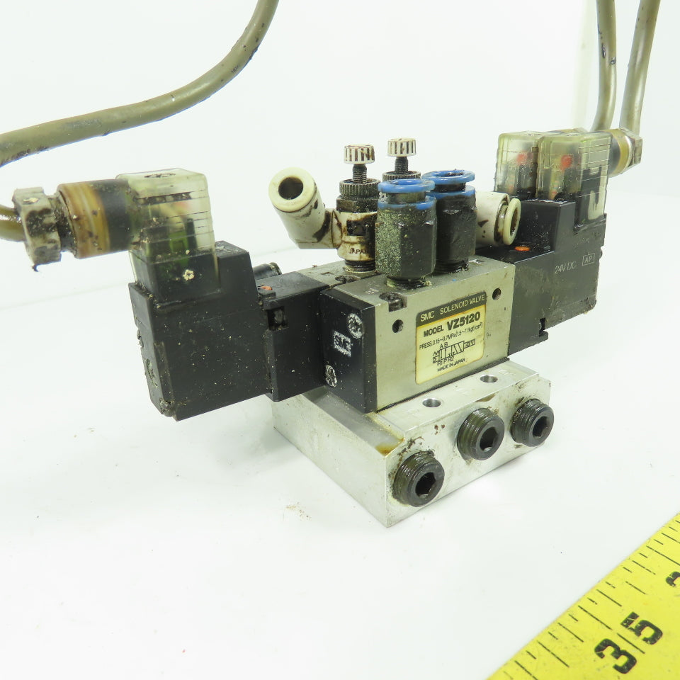 SMC VZ5120 5-Port Solenoid Valve on Manifold Block 24VDC