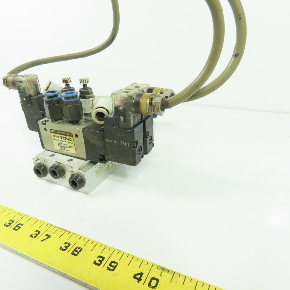 SMC VZ5120 5-Port Solenoid Valve on Manifold Block 24VDC
