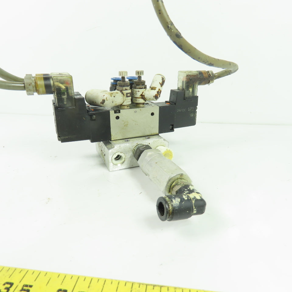 SMC VZ5120 5-Port Solenoid Valve on Manifold Block 24VDC