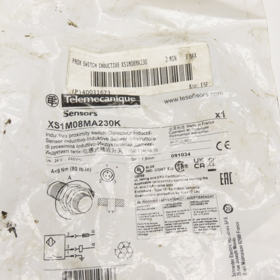 Telemecanique XS1M08MA230K M8 Inductive Proximity Switch 24-240V