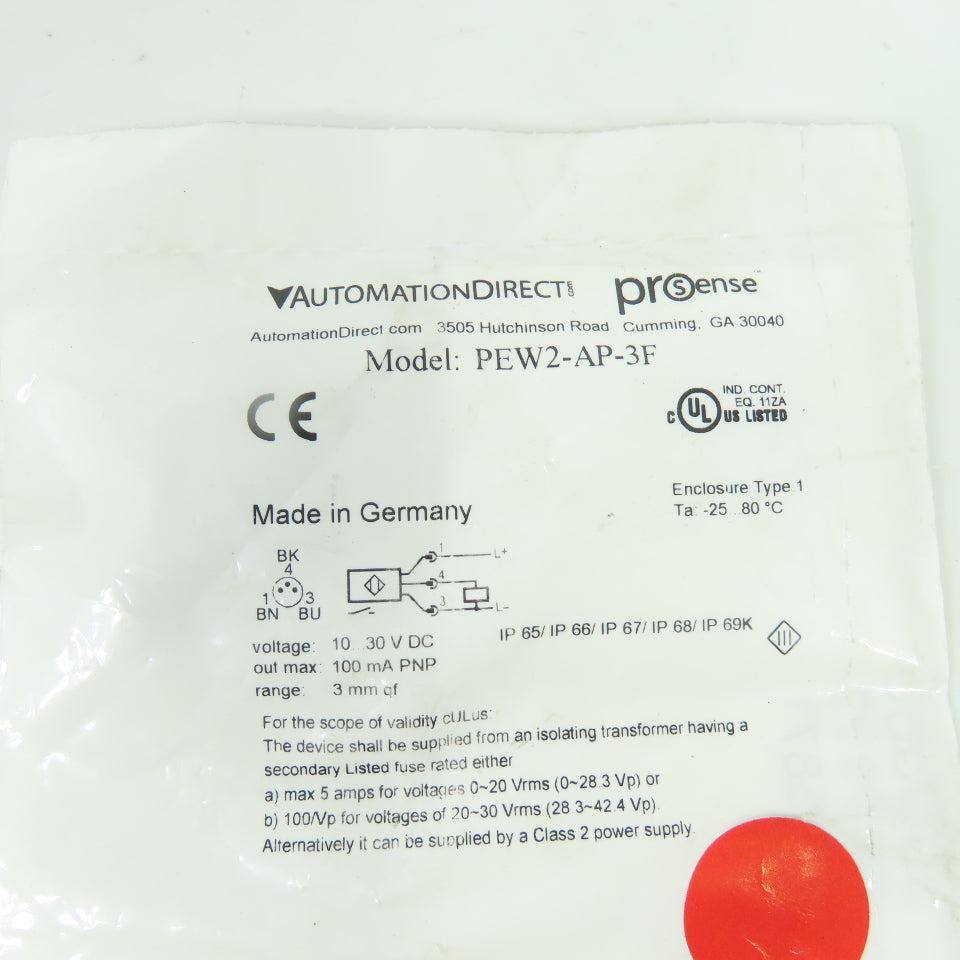 Automation Direct PEW2-AP-3F Proximity Sensor M8 10-30VDC 100mA PNP 3mm Range