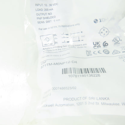 Allen Bradley 871TM-M6NP12-D4 Inductive Proximity Sensor 10-30VDC PNP 6mm NEW